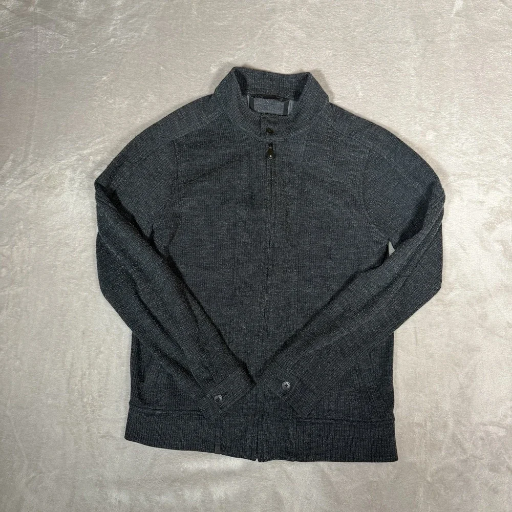 QOR Mens Merino Wool Blend Full Zip Knit Sweater Jacket Gray Size Medium